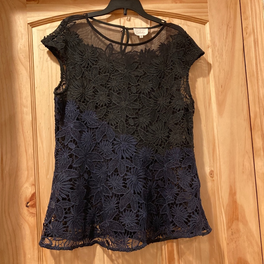 Anthropologie Black and Navy Lace Blouse